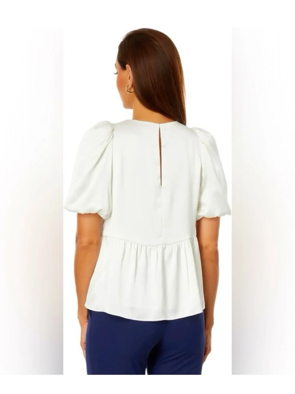 LILLY PULITZER Ivory Satin Silky Peplum Top